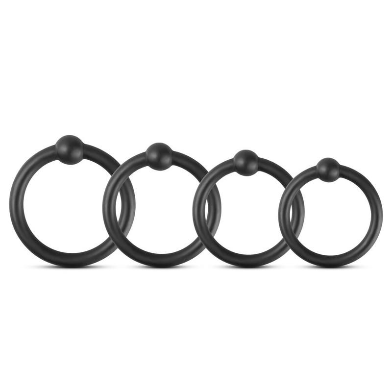 Silicone Cock Ring with Single Ball Kit, Black (4 pcs)