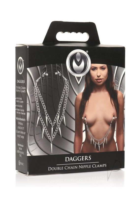 Master Series Daggers Double Chain Nipple Clamps – Silver