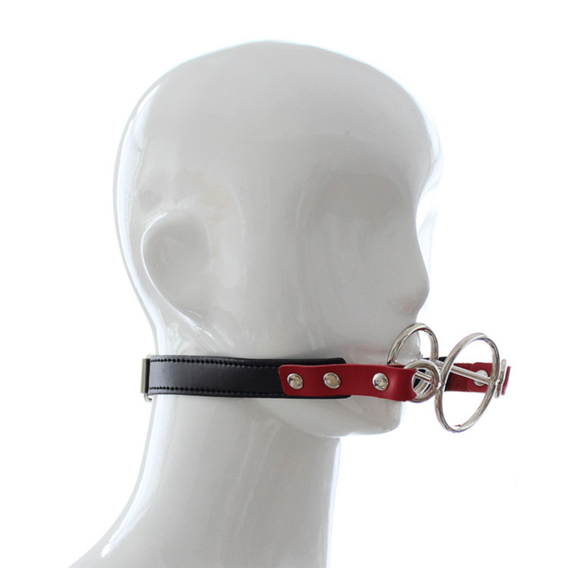 PU Leather Open Mouth Gag Dual Ring Bondage Penis Insert Deep Throat Sex Toy SM gallery