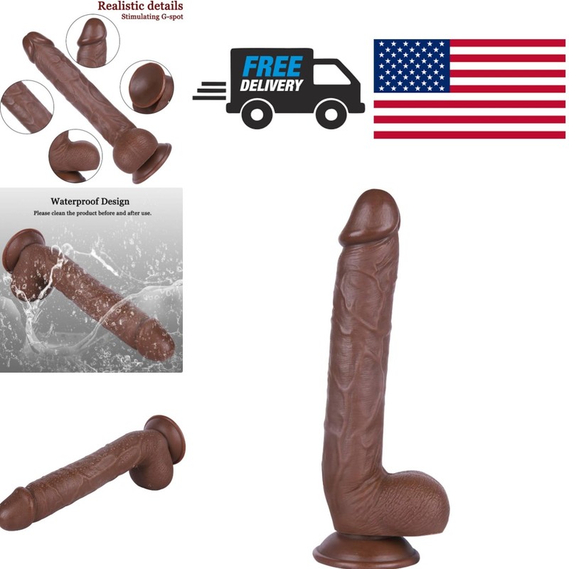 10 Inch Realistic Dildo with Strong Suction Cup for Hands Free Play in Brown