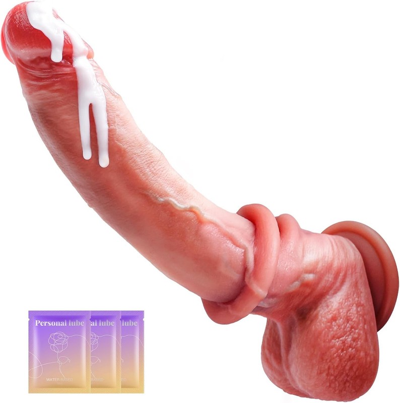 Sex Toys Dildo, 10.3 Inch Realistic Dildos with Squeezable Balls and Movable For