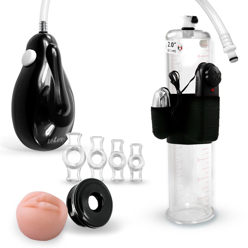 LeLuv eGrip 9 Inch Electric Handheld Penis Pump + Bullet, 4 Rings, Seal, Donut