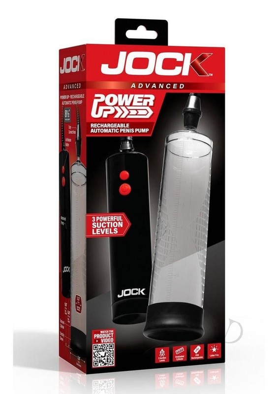 Jock Power Up Automatic Rechargeable Penis Pump Clear Cylinder Black Xr Curve