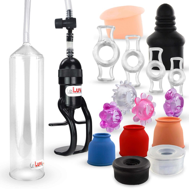 LeLuv Penis Pump EasyOp Zgrip Clear Hose DELUXE with ALL ACCESSORIES