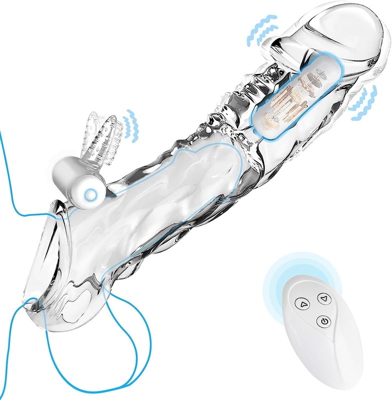 Vibrating Penis Extender Sleeves Cock Sleeve Vibrator Remote with 10 Vibration