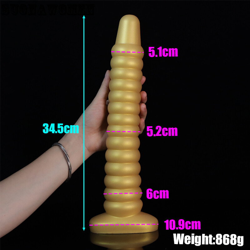 34x6cm Golden Butt Plug Long Anal Dildo Huge Dilator Balls Big Bead Tool Sex Toy gallery