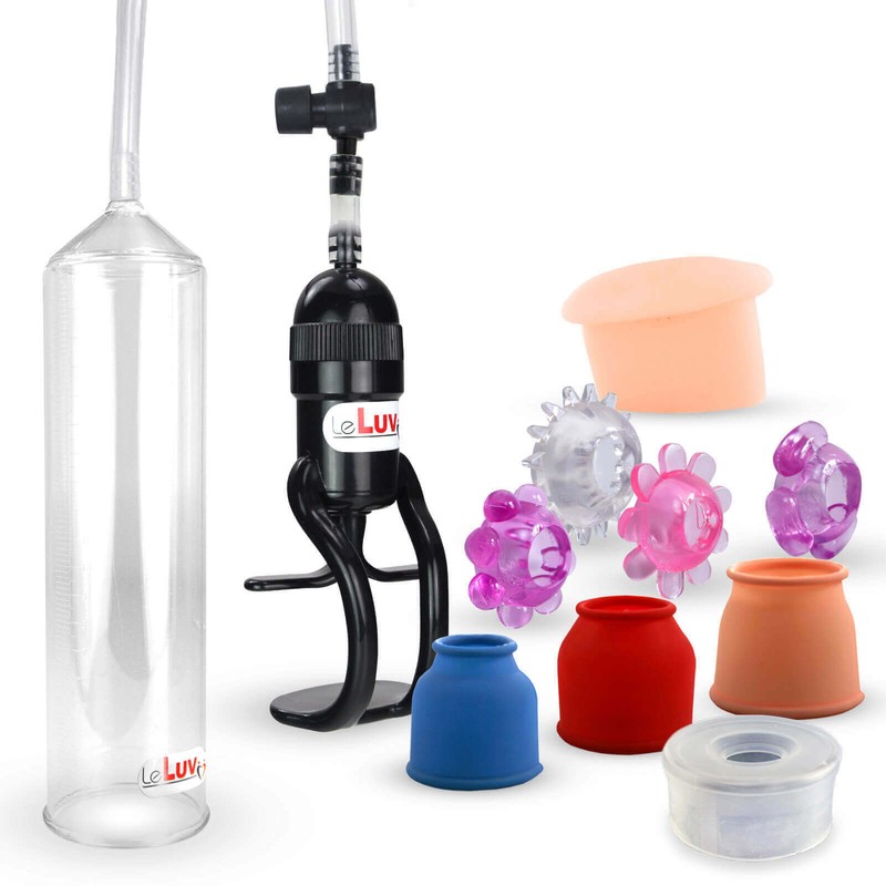 LeLuv Penis Pump EasyOp Zgrip with 3 Sleeves, Clear, Donut and Jelly Rings