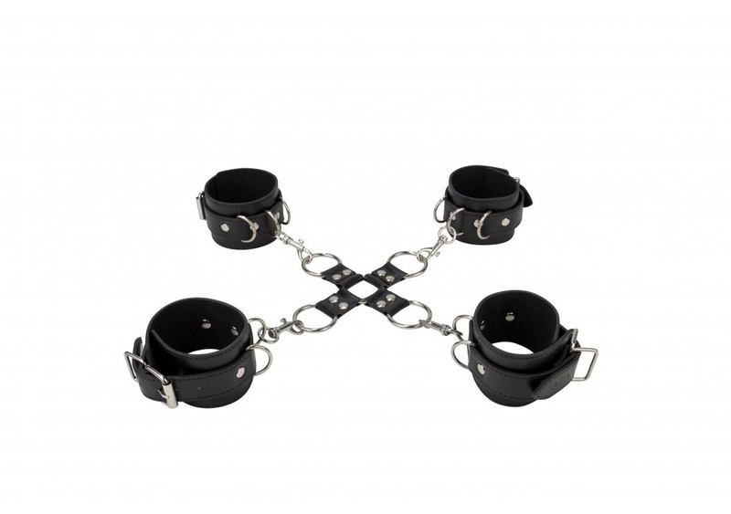 Ouch Leather Hand and Leg Cuffs, Black gallery