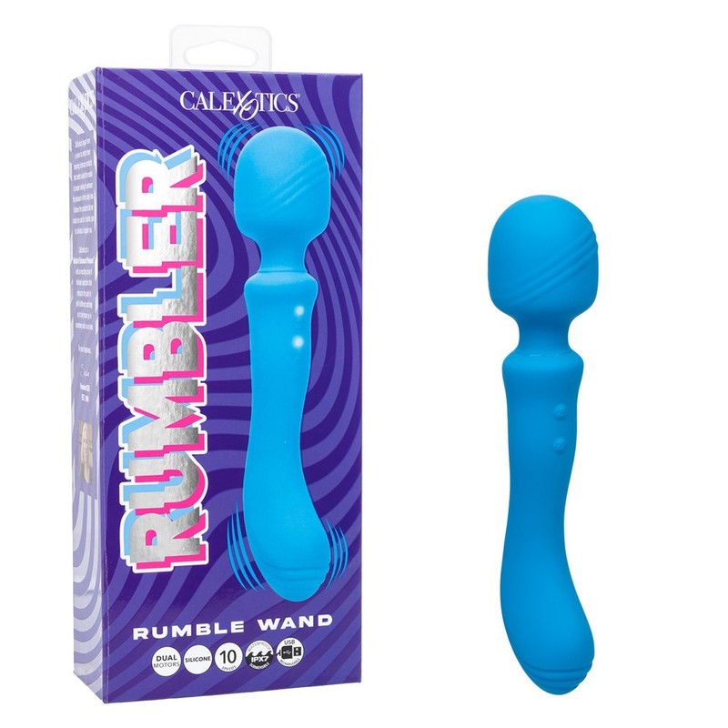 Cal Exotics Rumbler Rumble Wand Vibe Blue - Silicone Clitoral G-Spot Vibrator