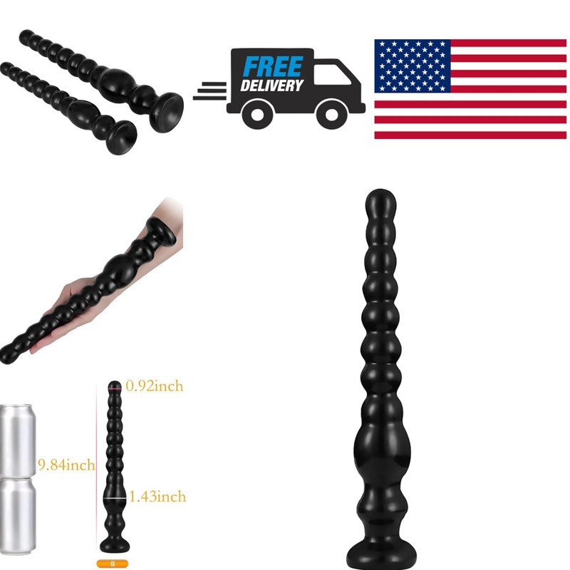 Black Anal Bead Dildo 10 Inch Long Flexible Design for Anal Vaginal Stimulation
