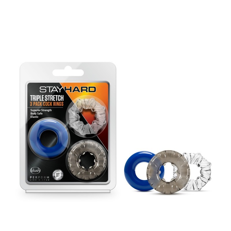 Blush Stay Hard Triple Stretch 3 Pack Cock Rings Ultra Stretchy Tear Resistant gallery