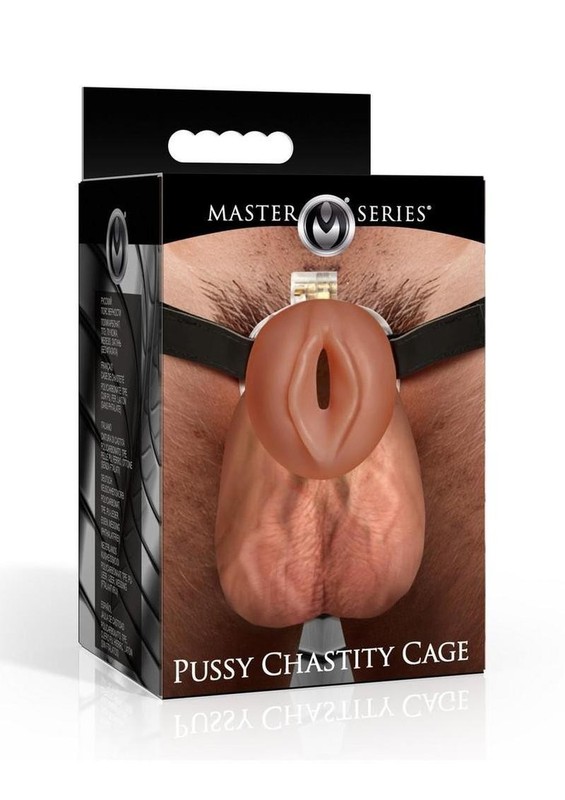 Master Series Pussy Chastity Cage – Soft TPE Cage w/ Harness, Lock & 4 Rings