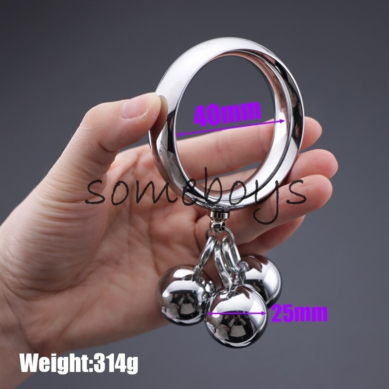 Heavy Double Beads Weight Penis Ring 40/45/50mm Cock Ring Stretcher Ball gallery