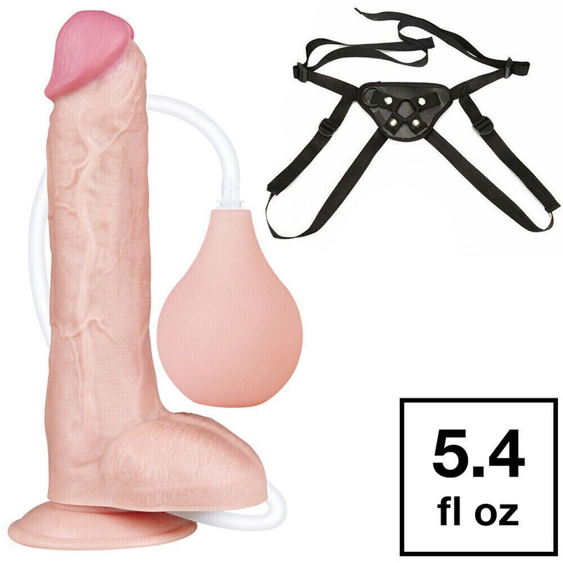 Unisex Strap-On Harness Kit 10 inch Extreme Squirting Ejaculating Dildo 2 O-Ring