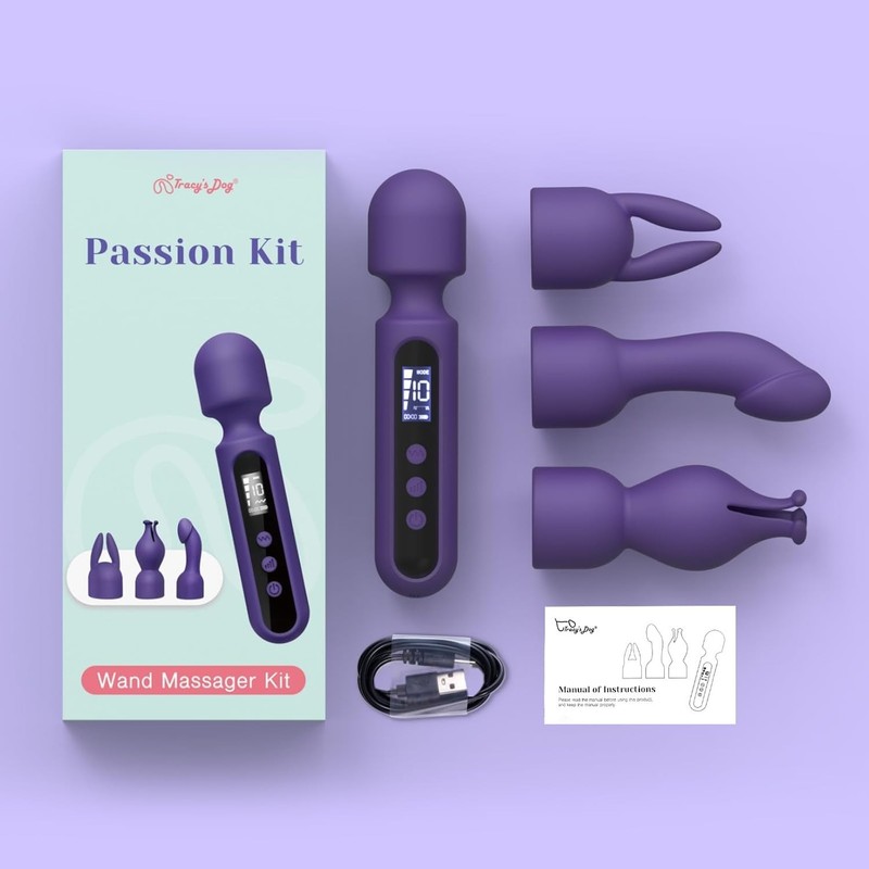 Tracy's Dog Wand Vibrator Kits, Couple Adult Sex Toys with 3 Attachments for Cli