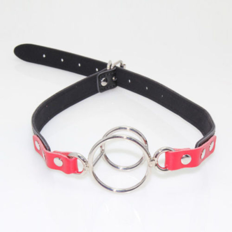 PU Leather Open Mouth Gag Dual Ring Bondage Penis Insert Deep Throat Sex Toy SM gallery