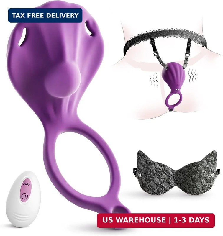 Tracy&rsquo;s Dog Couples Sex Toys Vegan Leather Wearable Vibrator with Blindfold, Rem
