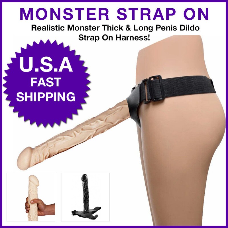 14&Prime; Monster Thick & Long Penis Dildo Strap On Harness Lesbian Masturbation