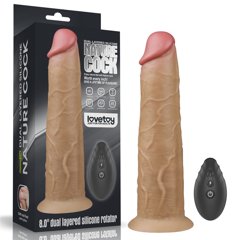 Lovetoy 8&Prime;-10&Prime; Dual Layered Silicone Rotating & Vibrating Dildo Remote, 10 Speed