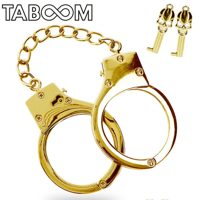 Gold BDSM Handcuffs with Skull Keys Gold Plated Handcuffs