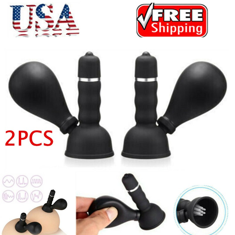 Pair Women Vibrating Nipple Sucker Suction Cup Breast Stimulator Vibrator Pump