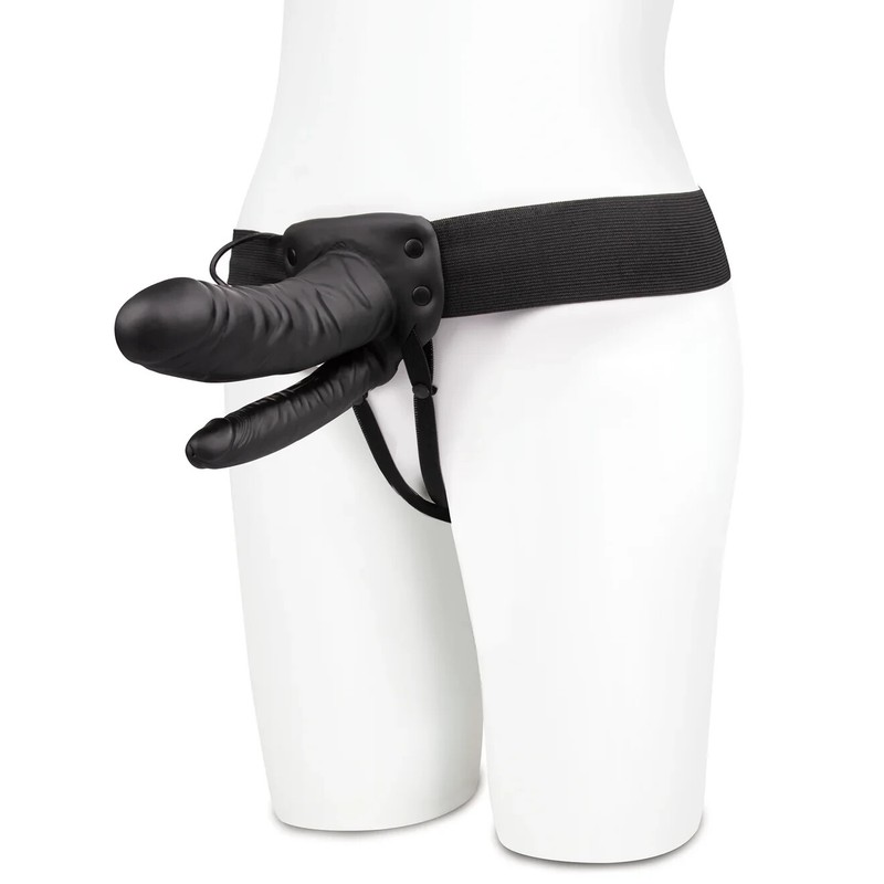 Lux Fetish Unisex Vibrating Hollow Double Penetration Strap-On 6" Dildo Black gallery