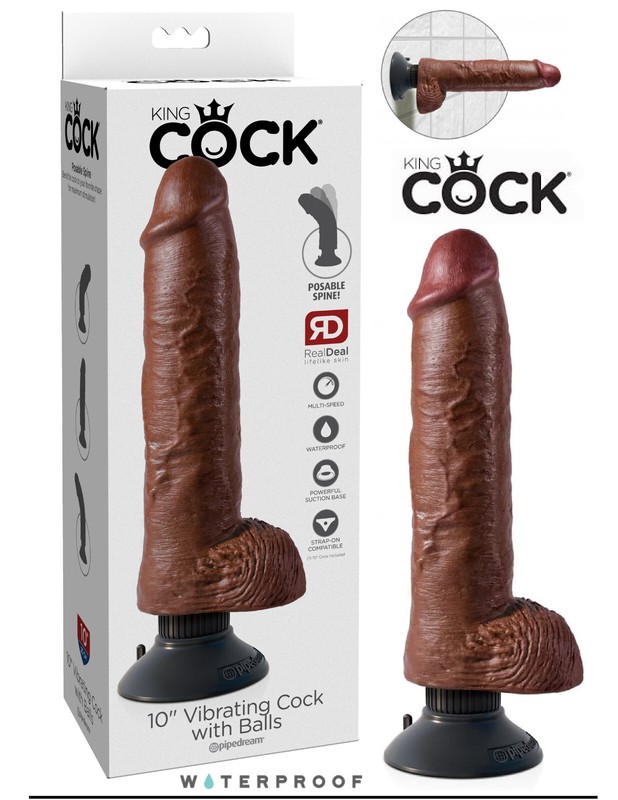 KING COCK 10&Prime; VIBRATING DILDO WALL BANGER VIBRATOR SUCTION-CUP BROWN WATERPROOF