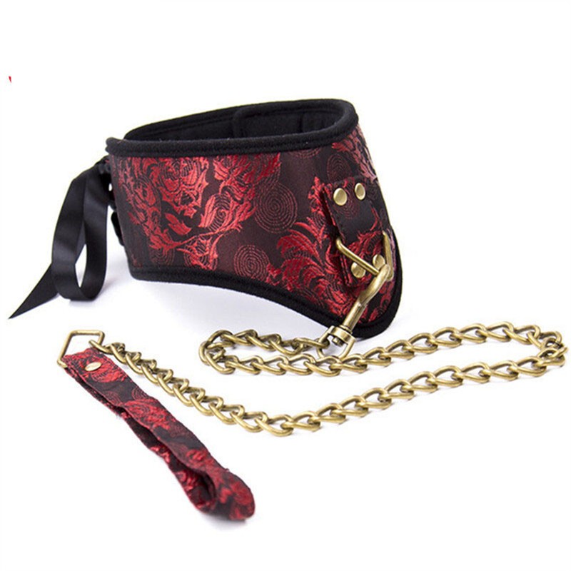 Vintage Bondage Neck Collar with Leash Chain Posture Corset Choker Adult Sex Toy
