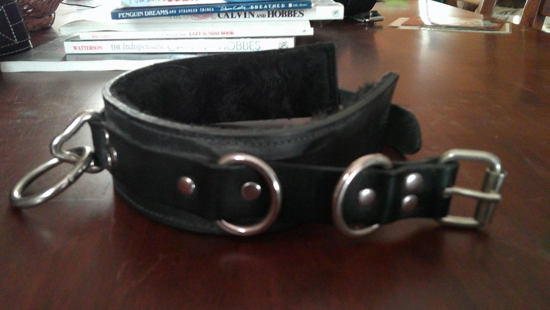 Leather Neck Collar Restraint with Fur Lining & D-Ring – Adjustable BDSM Bondage gallery
