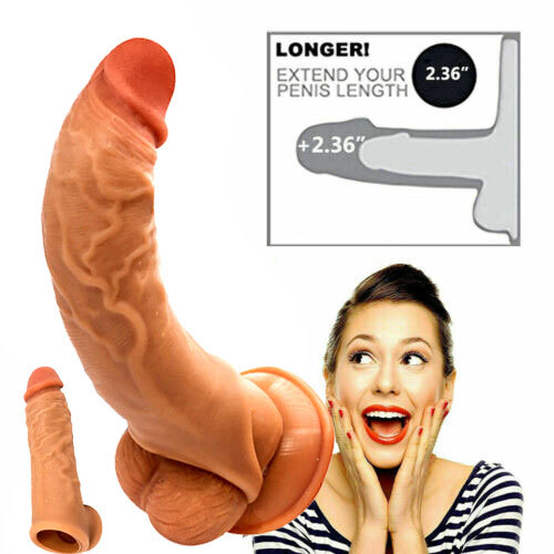 BIGGER Penis Extender Enlarger Girth Enhancer Realistic Sleeve Condom Men Sheath