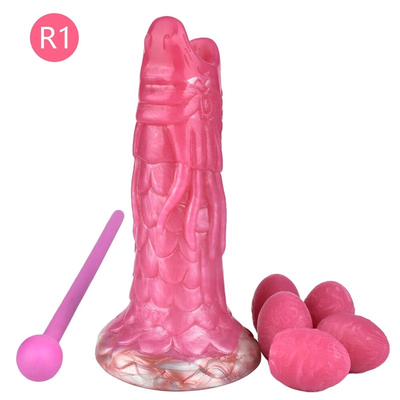Silicone Dragon Dildo Ovipositor Toy Lay Egg Anal Plug With Five Eggs Sex Toys