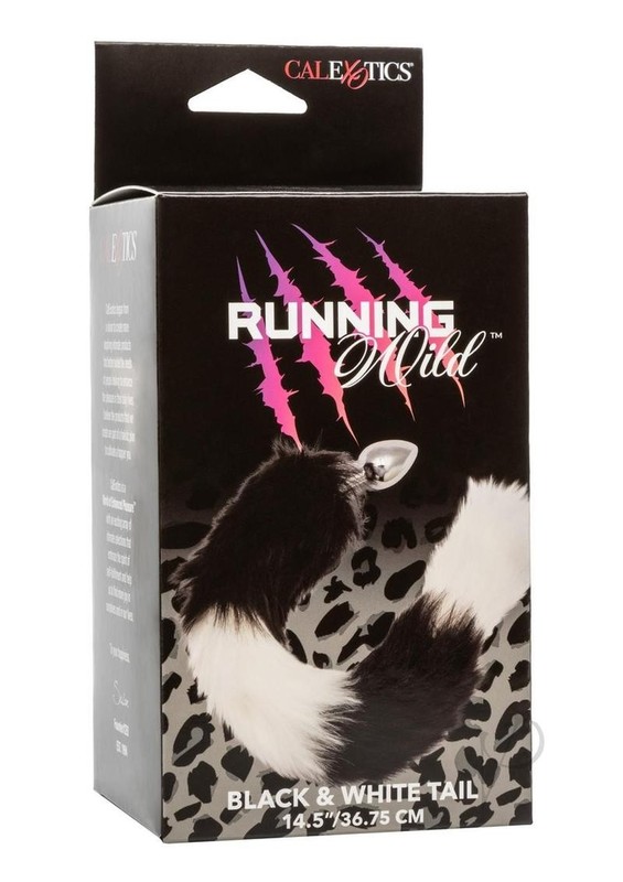 Running Wild Black and White Tail Faux Fur Tail and Metallic Anal Plug –