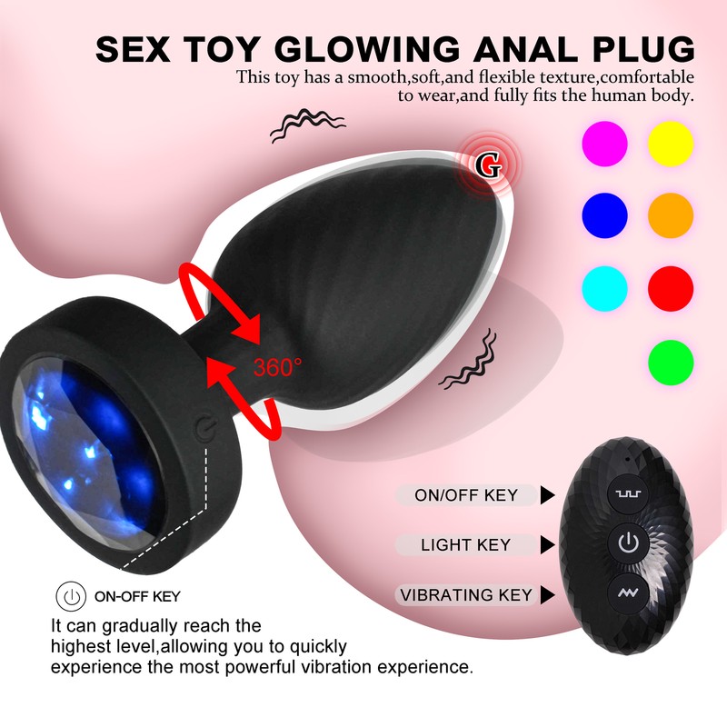 Vibrator Rotating Anal Plug LED Light Up Dildo Butt Massager Sex Toys Remote US gallery