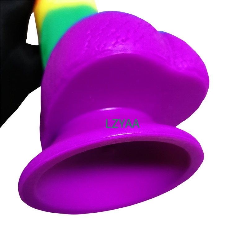 Realistic Dildo Rainbow Color Sex Toys Silicone Material Suction Cup No Smell gallery