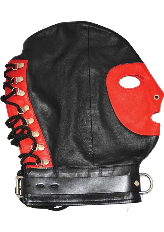 Rouge Leather Mask with D Ring and Lock Strap – Black/Red