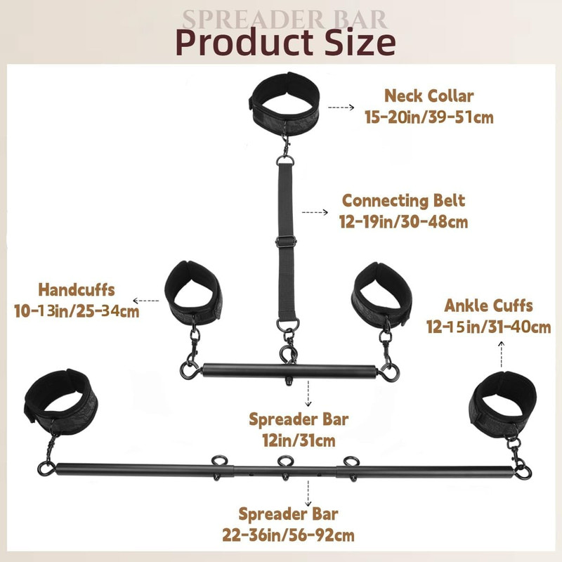 Spreader Bar Sex Toys with Wrist Ankle Neck Collar Restraint Kits Black gallery