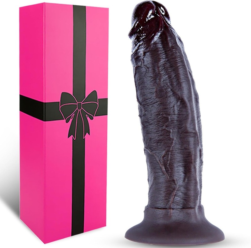 2 Inch Diameter Wide Dual-Density Silicone Realistic Black Dildo, 9 Inch Realist