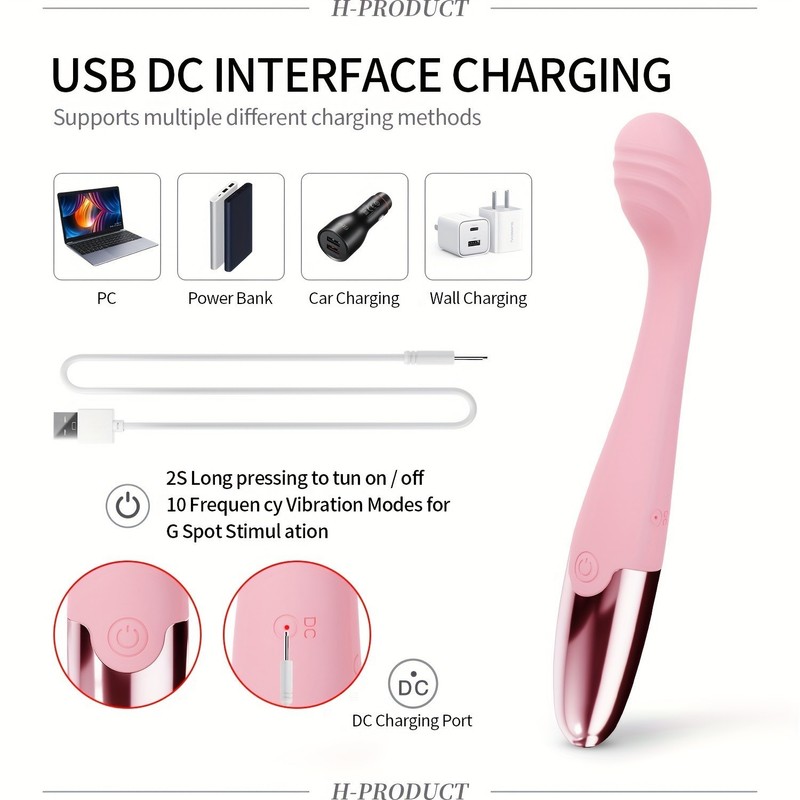 Quiet 10-Mode G-Spot Vibrator for Women USB Rechargeable Silicone Wand Pink gallery
