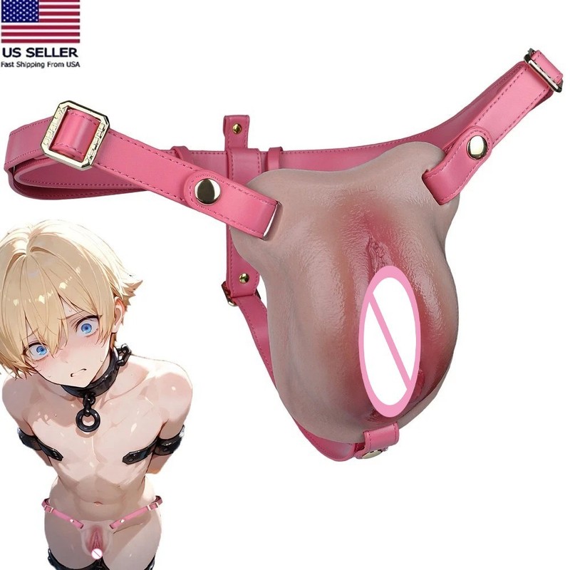 Male Chastity Cage with Belt Skin Touch Silicone Fake Pussy for Crossdresser Men