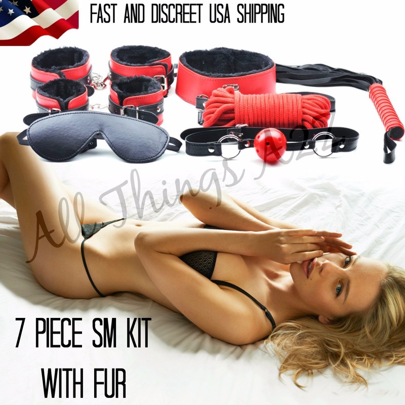 7pc Bondage Kit Restraint Set Kinky Ball Gag Cuff Whip Collar BDSM High Quality
