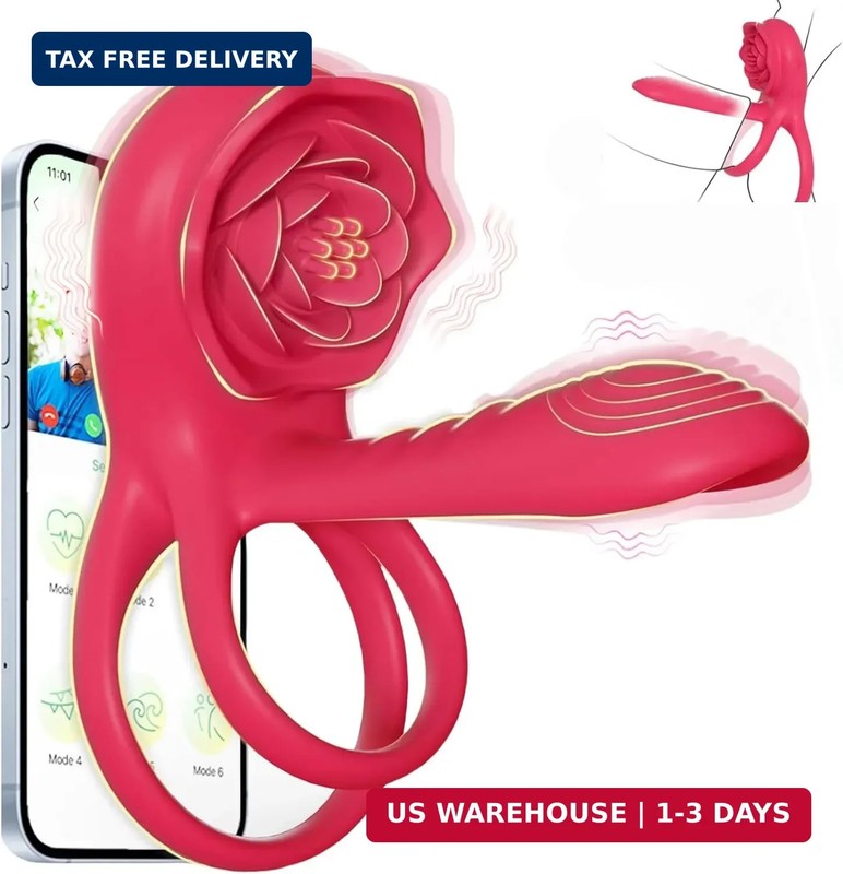 Vibrating Cock Ring Penis Sleeve with Rose Clitoral Stimulator3 in 1 Vibrating C