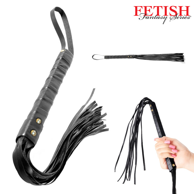 Fetish Fantasy Flogger Soft Black Faux Leather Whip Flat Tips