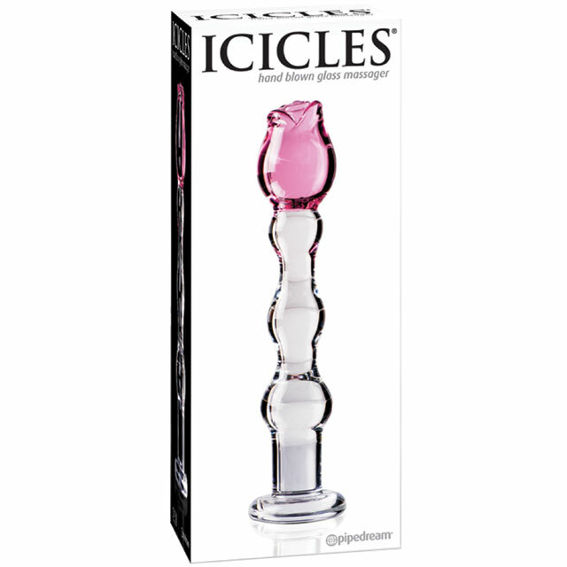 Icicles No. 12- Glass Dong With Flower On Top hypoallergenic Dildo Sex Toy