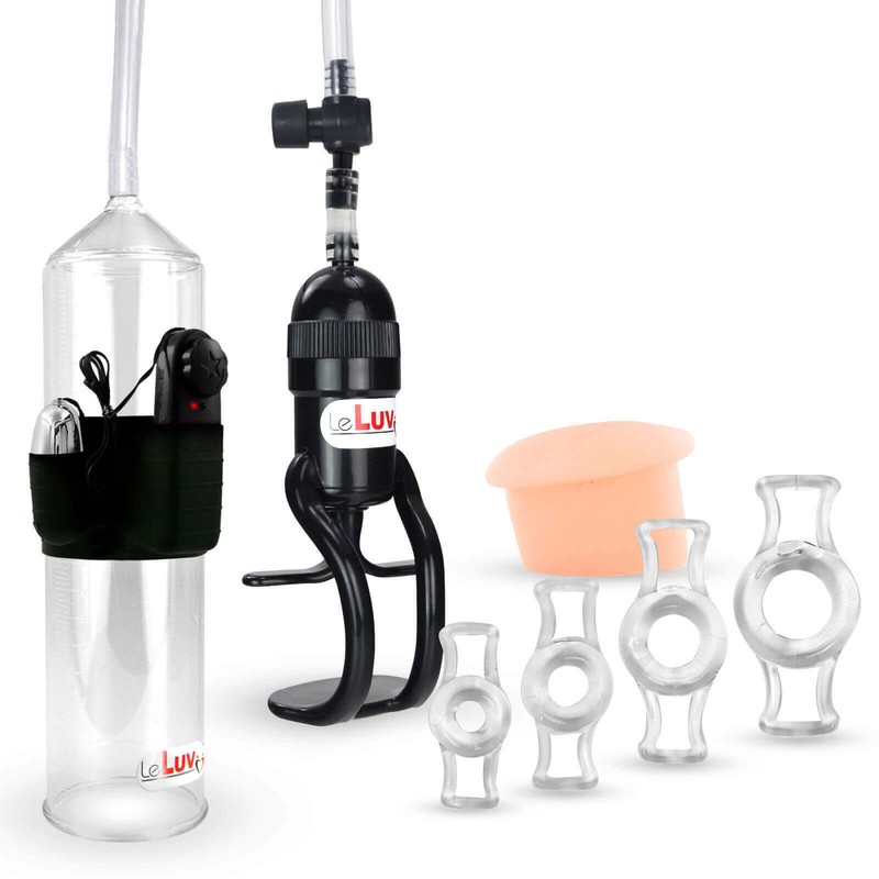 LeLuv Penis Pump with Bullet Zgrip EasyOp Fleshlike Donut, Constriction Rings