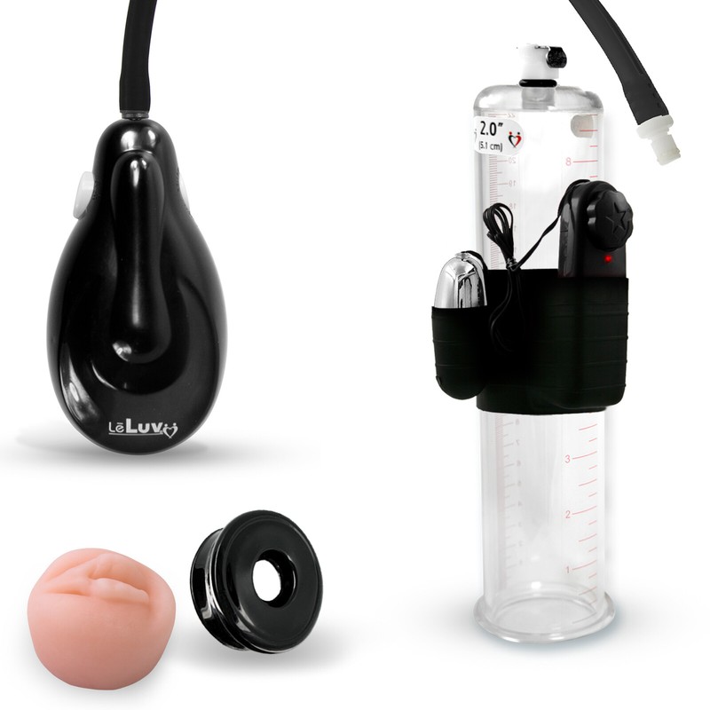 LeLuv eGrip Electric Vibrating Penis Pump | Silicone Hose & Fleshlike Donut Seal