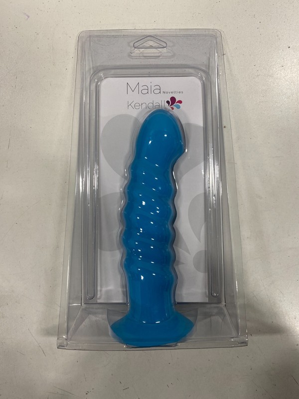 Silicone Realistic Dildo With Suction Cup Ribbed 8 Inches Maia Toys Neon Blue
