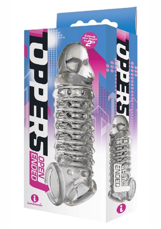 The 9`s - Toppers Open Ended, Ribbed and Nubbed Penis Extender -Clear