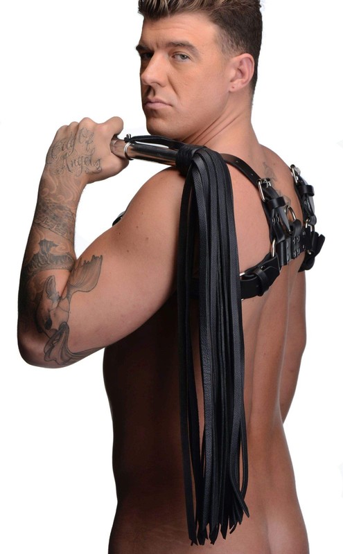 Strict Leather Leather Flogger with Stainless Steel Handle, Black