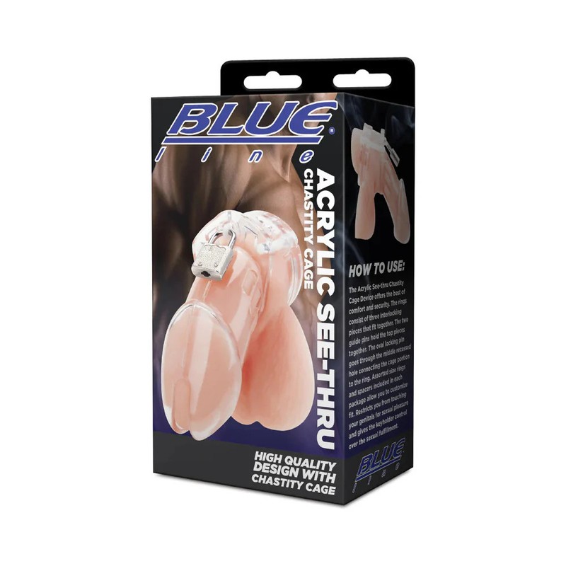 Electric Blue Line Acrylic See-Thru Chastity Cage gallery