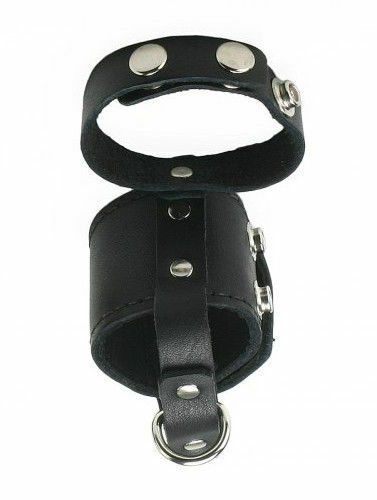 Leather Penis Ring with Ball Stretcher Male Chastity Cage Bondage Men Sex Toys